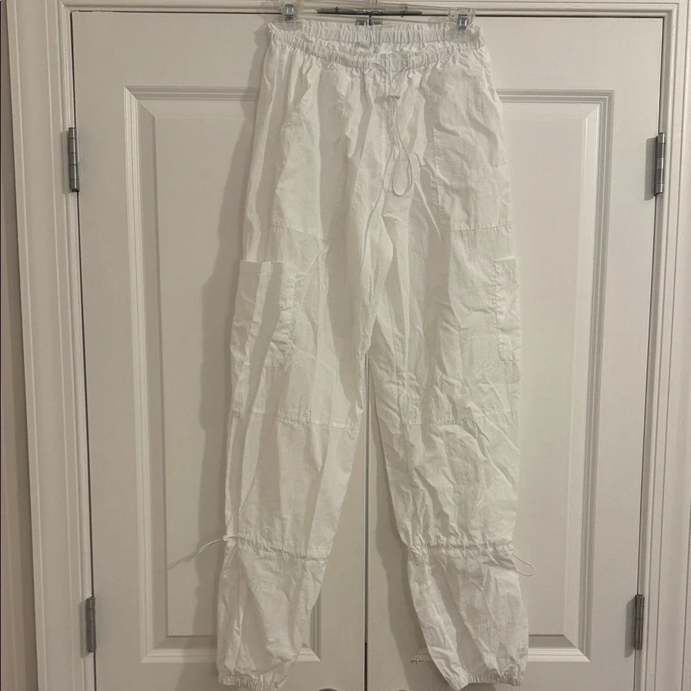 White Drawstring Parachute Pants - Picture 1 of 3